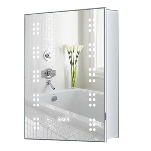 Image of Warmiehomy Bathroom Mirror Cabinets with Lights,500x700mm LED Illuminated Bathroom Mirror Cabinet with Shaver Socket Demister Pad Sensor Switch with Time 60 Small Lights