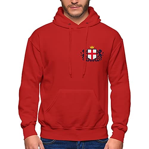 Image of England Hoodie for Men Football 2021 Rugby Cricket Supporters Hooded Sweatshirt Embroidered Badge Crest Flag Lions, M, Red