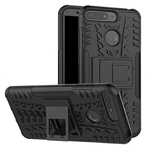 Image of PIXFAB For Huawei Y7 2018 / Huawei Y7 Prime 2018 / Huawei Honor 7C New Dual Layer Shock Proof Builder Stand Phone Case Cover - Black + Screen Protector For Huawei Y7 Prime 2018