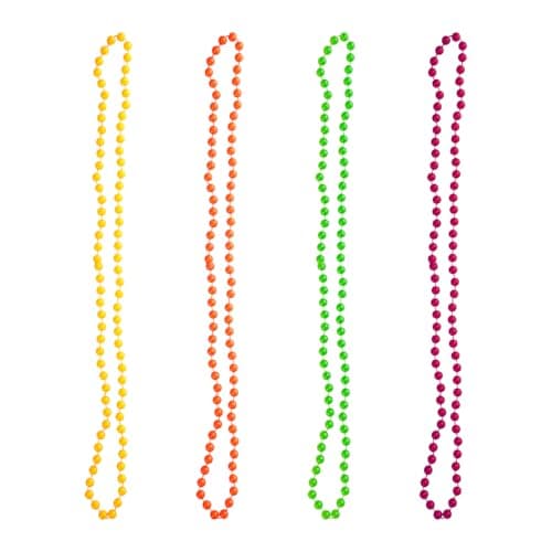 Image of Tabanzhe Neon Multi Beads-4PCS Neon Beaded Necklace 80s Fancy Dress Accessory Colorful String for UV Parties Carnival Festival Events(Pink, Yellow, Green & Orange)