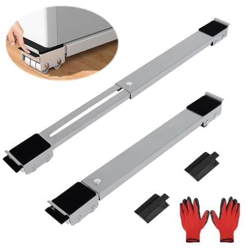 Image of Poweka Appliance Rollers for Washing Machine,Furniture Wheels with Brake,Extendable from 18 to 28 Inches Load Bearing 300KG for Refrigerator and Sofa(Gray)