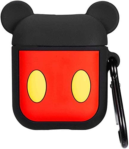 Image of Mickey Mouse Soft Rubber Silicone Air pods Case Cover Skin Protector with Clip Hook Keyring for 1st 2nd Generation pod. Shock Proof Protective Replacement for Wireless Charging Headphones