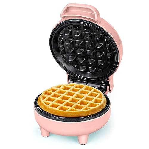 Image of SNAILAR Mini Waffle Maker, 550W Waffle Iron, Ready Indicator Light, Non Stick Coating, Cool Touch Handle, Compact Size, Pink