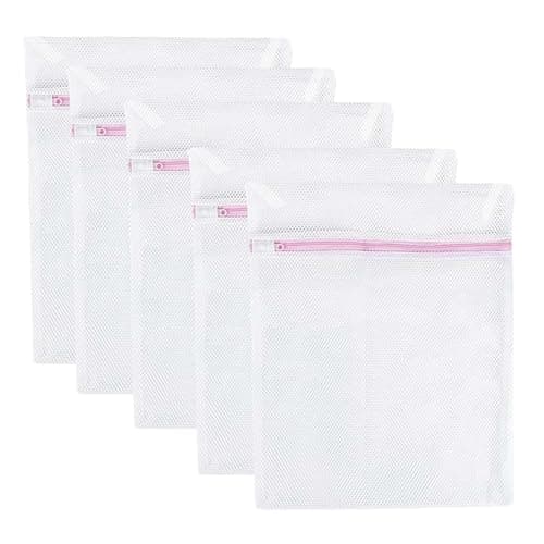 Image of Vexquivera 5PCS Laundry Bags 30x40cm Mesh Laundry Bag for Washing Machine Reusable Durable Washing Machine Bags with Zip for Clothes,Hosiery,Underwear,Bra,Lingerie Baby Clothes(White)