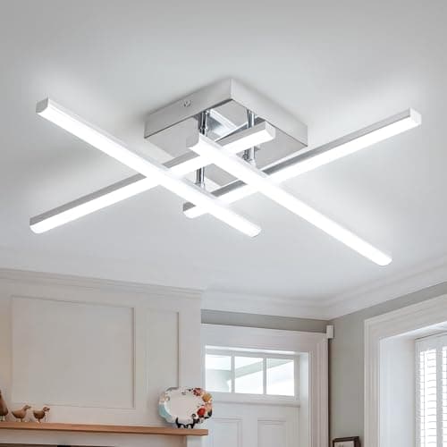 Image of EIDISUNY Modern Ceiling Light LED, 24W Silver Ceiling lamp 4 Built-in LED Boards, 6500K Cool White Elegant Design Ceiling Light Fixture for Bedroom Hallway Living Room Dining Room Corridor Kitchen