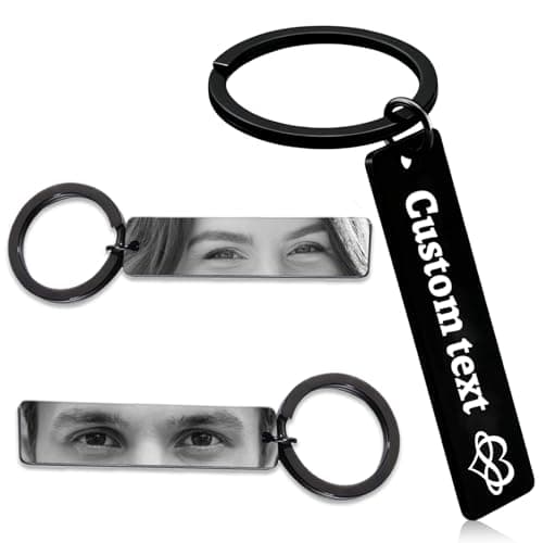 Image of Personalised Eye Keyring, Custom Key Ring Engraved Text & Icon Keychain with Eyes Photo, Ideal Personalised Gift for Grandparents, Couples, Mum, Dad, Christmas, Birthday Present