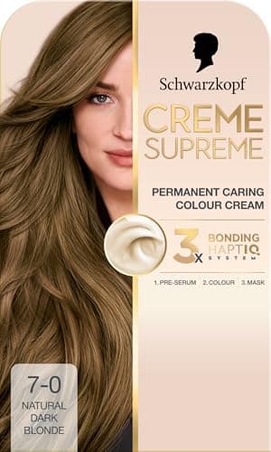 Image of Schwarzkopf Creme Supreme 7-0 Natural Dark Blonde, Permanent Hair Dye, Caring Hair Dye Colouration with 3-Step Bonding System Against Damage, 100% Grey Coverage