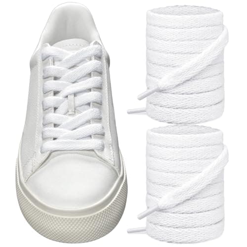 Image of UamGlsob Flat Laces for Veja Campo Sneakers,8mm Trainers Shoelaces Replacement Cotton Strings (White, 47"/120cm)