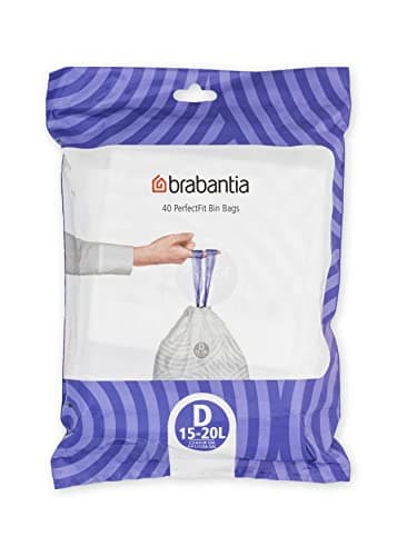 Image of Brabantia PerfectFit Bin Liners (Size D/15-20 Litre) Thick Plastic Trash Bags with Tie Tape Drawstring Handles (40 Bags)