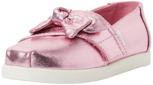 Image of TOMS Toddler Girls Alpargata Classic Espadrille, Rose Pink Metallic Twill/Bow, 9