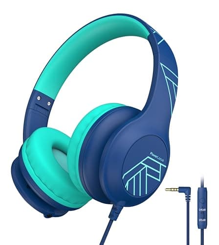 Image of PowerLocus Kids Headphones, Kids Headphones Wired with Microphone, 85/94dB Safe Volume Limit, Over Ear, 3.5mm Jack, Music Sharing Function, Foldable Childrens Headphone for School/Tablet/Travel, Blue