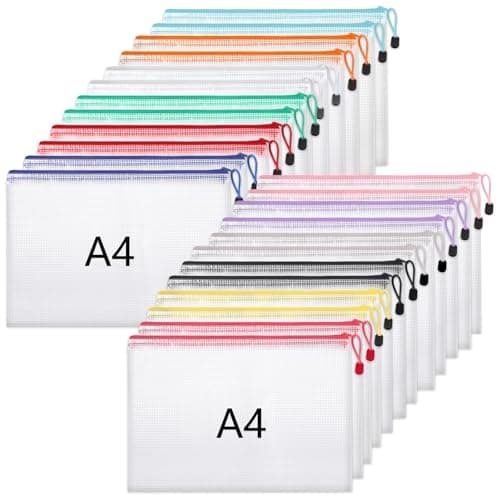 Image of A4 Plastic Wallets, 24 Pack Zip Lock Bags Mesh Document Wallet File Folders Zip Pouches with Labels for School Office Supplies Home Travel Storage (12 Colors)