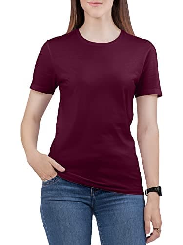 Image of Love My Fashions Women's Round Neck Short Sleeves Plain Cotton T-Shirt Burgundy