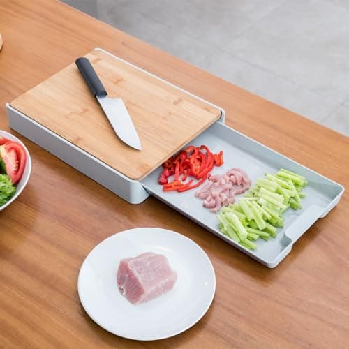 Image of Taylor & Brown Kitchen Bamboo Chopping Board - Meal Prep Station with Pull Out Tray for Easy Food Prep, Storage & Clean Up - Wooden Non Slip Prep Deck – Serving Board