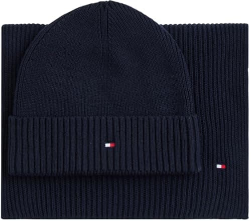 Image of Tommy Hilfiger Men’s Flag Hat and Scarf Gift Set, Blue (Space Blue), One Size
