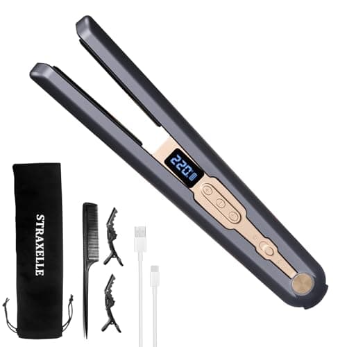 Image of Cordless Hair Straighteners, 2 in 1 Travel Cordless Hair Straightening and Curling 160°C-220°C,10000mAh Rechargeable Portable Hair Straightener, 4 Temp Flat Iron Straighteners for Women Men(Navy Blue)