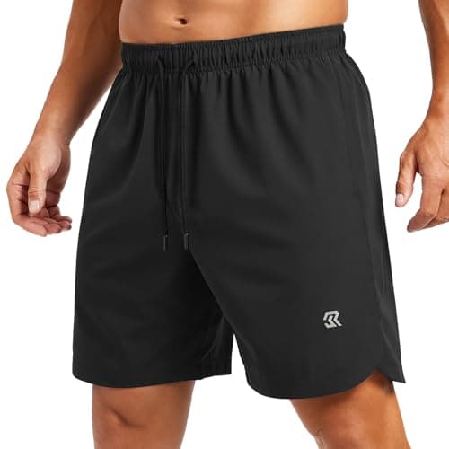 Image of Men's Athletic Shorts 7 Inch Breathable Lightweight Gym Workout Running Shorts with Pockets Soft Quick Dry Fabric Black 2XL