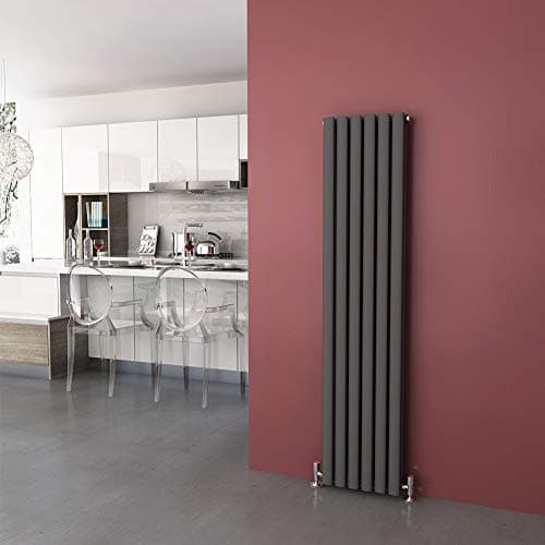 Image of ELEGANT Anthracite Radiators Double 1600 x 360mm Oval Column Kitchen Panel Heater Designer Vertical Radiator
