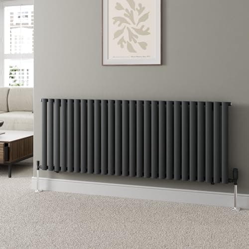 Image of DuraTherm® 600 x 1560mm Anthracite Horizontal Designer Radiator Single Column Oval Tube Modern Central Heating Panel Bathroom Radiators