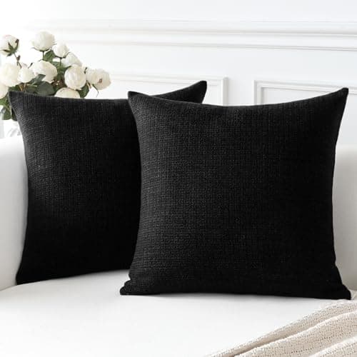 Image of Artscope Black Cushion Covers Set of 2 Linen Decorative Square Pillowcases Pillow Covers 50x50cm for Home Decor Sofa Bedroom Car (Black, 20x20)