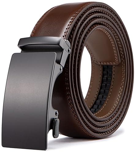 Image of Acewin Men's Leather Belt, Adjustable Automatic Buckle Mens Belt, 1 3/8" Width (35mm)(04-Dark Brown, 110 CM)