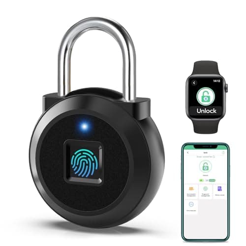 Image of Eseesmart Fingerprint Padlock, Gym Locker with Fingerpirnt Bluetooth APP Control, Smart Fingerprint Lock, Keyless Outdoor Waterproof Security Suitcase Luggage School Backpack-Black