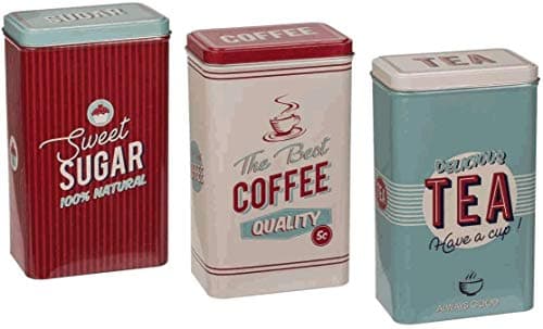 Image of Almineez Retro Set of 3 Stainless Steel Tea Coffee Sugar Jar Canisters Kitchen Container Tins Storage Organiser Set Air Tight Vintage Design