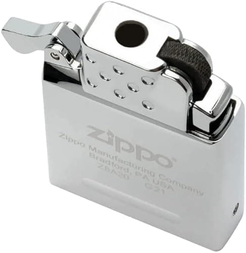 Image of Zippo Lighter with Gas Insert - Yellow Flame 65815 Windproof Rechargeable Metal Click Function Silver Great Gift Idea
