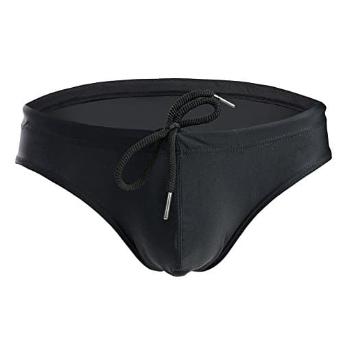 Image of Summer Code Mens Solid Swim Briefs Drawstring Bikini Sport Swimsuit Black
