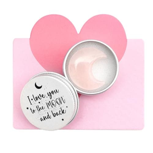Image of FIDWALL ‘I Love You to the Moon and Back’ Gift,Miniature Half Moon in Tin with Greeting Card,Valentines,Anniversary,Birthday,Gift for Her or Him,Colour Options Available (Pink Crystal)