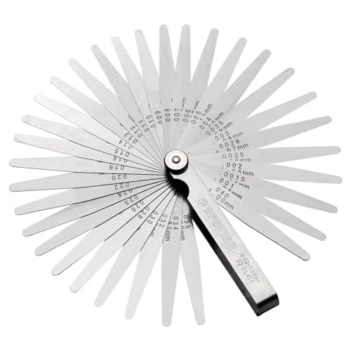 Image of Spurtar Feeler Gauges 0.03-1.00mm/0.001-0.04" 32 Blades Tapered Feeler Gauge Metric and Imperial, Dual Marked Metric and SAE for Measuring Gap Thickness or Width for Spark Plug, Valve, Piston, Guitar