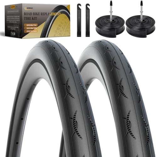 Image of 2-PCS 700C Bike Tyre 700x25C/25-622, Racing Road Bike Tyres Puncture Proof Bicycle Tyres & 2 Inner Tubes 60mm Presta Valve, Bike Tyres for Racing, Hybrid, Folding Bicycles