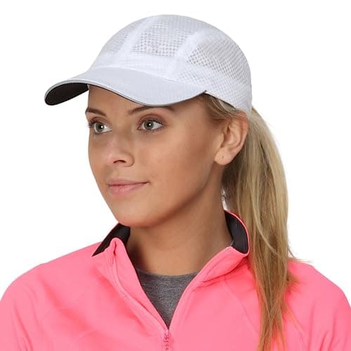Image of TrailHeads Women's Race Day Performance Running Cap, Lightweight & Quick Drying Mesh Sports Hat with Reflective Trim - White