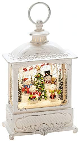 Image of Konstsmide Water Filled LED Lantern : White with Snowmen & Christmas Tree : Battery with Timer