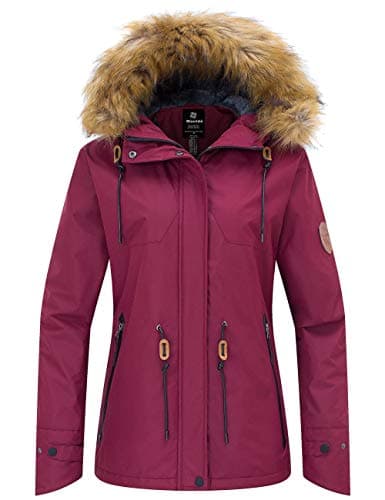 Image of Wantdo Women's Waterproof Ski Jacket Outdoor Windproof Sports Coat Warm Winter Fleece Coats Mountain Snowboarding Jackets Wine Red M