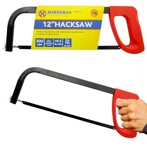 Image of 12" Heavy Duty Hacksaw -, Handle Durable Blade | Lightweight, Multi Purpose Hand Tool, DIY Wood Cutting Saw | General Purpose, Strong 300Mm 24 Tpi