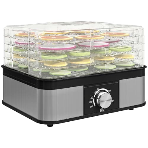 Image of HOMCOM 5 Tier Food Dehydrator, 245W Stainless Steel Food Dryer Machine with Adjustable Temperature for Drying Fruit, Meat, Vegetable, Jerky and Pet Treat, Black