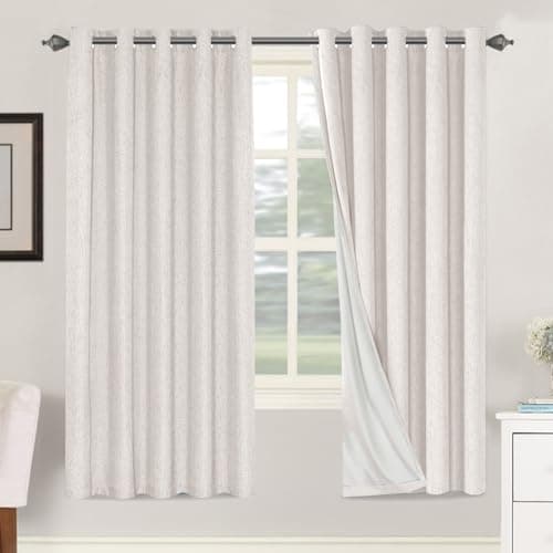 Image of BellaHills 100% Blackout Curtains Linen Textured Blackout Curtains for Bedroom Full Light Blocking Thermal Insulated Curtain Panels Energy Saving with White Liner, 2 Panels, 66 x 72 Inch, Ivory