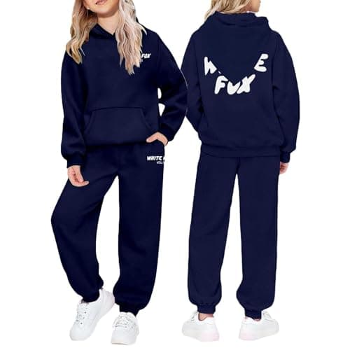 Image of NSICBMNO Kids Tracksuit Full Set 2 Piece Oversized Outfit Girls Boys Hoodies Joggers Activewear Sets Long Sleeve Hooded Sweatshirts Loose Sweatpants Jogging Pants Spring Fall Winter 5-6 Years, Navy