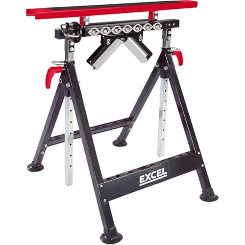 Image of Excel Multi-Function 4 in 1 Workbench Table Trestle Roller Stand Adjustable Height, Heavy-duty square steel construction, Adjustable Height, Roller V-support, Stationary support 200 kg Capacity