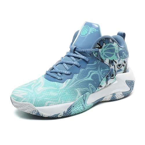Image of Mens Basketball Shoes High Top Casual Shoes Athletic Walking Mesh Comfortable Sports Shoe for Men Running Outdoor Fashion Lightweight Sneaker Blue