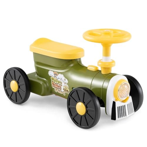 Image of COSTWAY Ride on Car, Toddler Foot to Floor Sliding Walker with Train Whistle Sound, Steering Wheel, Under-seat Storage, Push Along Cars for 19-36 Months (Green)