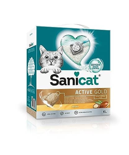 Image of Sanicat - Active Gold argan scented Clumping Cat Litter | Made of natural minerals with guaranteed odour control | Absorbs moisture and makes cleaning easier | 6 L capacity