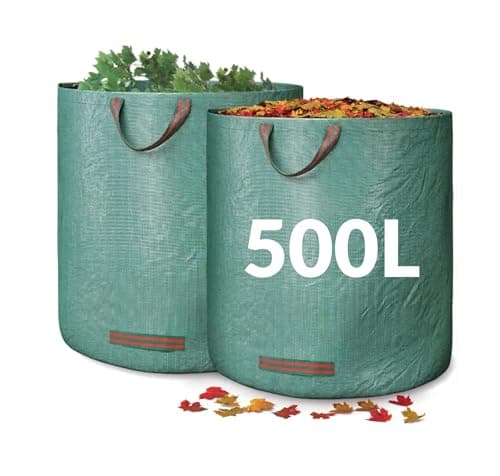 Image of Heavy Duty Garden Bags 500l x 2 Reusable Sacks with Handles, Ideal for Collecting Waste, Leaves and Grass. Waterproof Heavy Duty Large Bin Bags with Handles, Foldable and Reusable (500l)