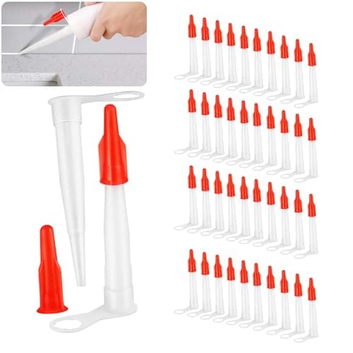 Image of Silicone Nozzles, Sealant Nozzles with 40 Red Nozzle Caps, Nozzles for Silicone Sealant, Ideal for Bathroom Kitchen Tile Sealing and Floor Gap Repair