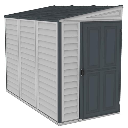 Image of Duramax SideMate PLUS 4 x 8 (2.95 m2) Plastic Garden Shed with Metal Foundation Kit, Reversible Door, Strong Metal Roof Structure, Maintenance-Free Vinyl Shed - Dark Grey