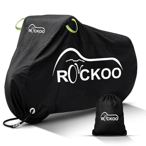 Image of Rockoo Bike Cover for Outdoor Storage for 2 Bikes Heavy Duty 210D Oxford Fabric Bicycle Cover with Lock Holes & Storage Bag Dustproof Waterproof Protection for Mountain & Road Bikes Black