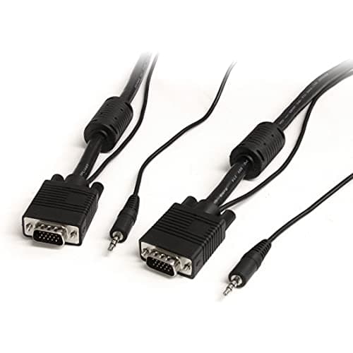 Image of StarTech.com 15 ft. (4.6 m) VGA Cable With Audio - HD15 VGA with Audio - Coaxial High Resolution - Male/Male - VGA Monitor Cable (MXTHQMM15A),Black