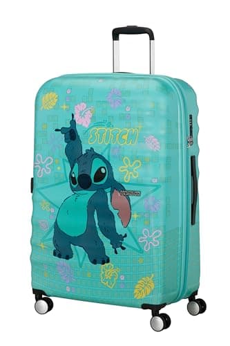 Image of American Tourister Wavebreaker Disney Children's Suitcase Stitch Flower 77 cm Large, Hard Case with 4 Wheels, TSA Lock, 96 L