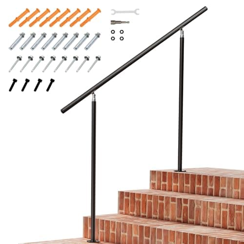 Image of INMOZATA Outdoor Handrails for Steps, 1~4 Steps Handrails for Stairs, Galvanized Steel Support Outdoor Grab Rails for Outside Steps Garden/Porch/Deck Exterior Hand Rails